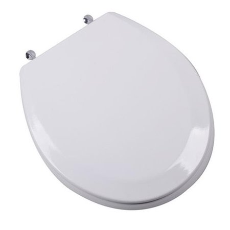 PLUMBING TECHNOLOGIES Plumbing Technologies 1F1R6-00CH Premium Molded Round Front Wood Toilet Seat with Chrome Metal Hinges; White 1F1R6-00CH